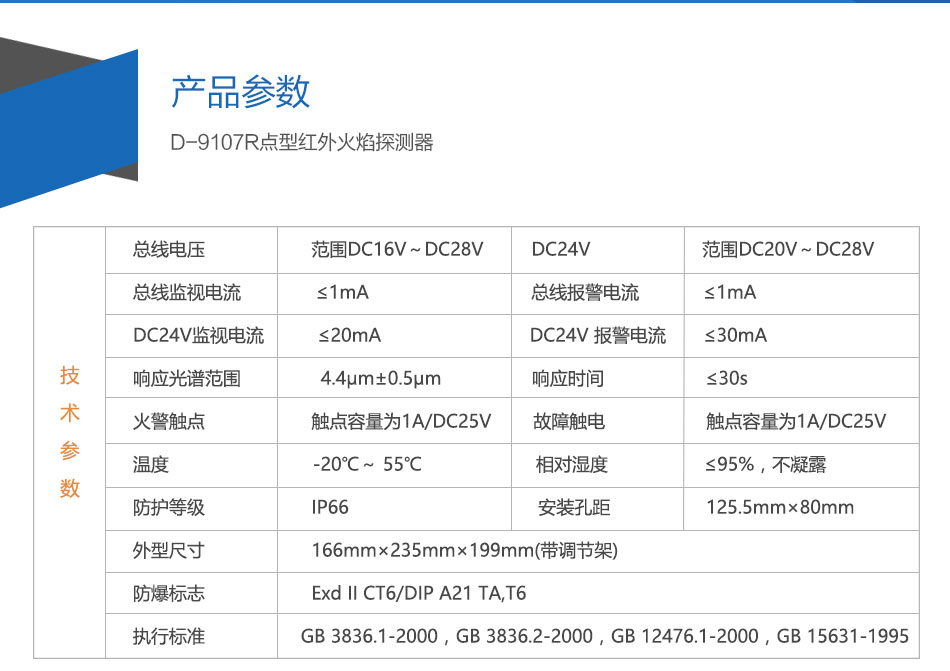 D-9107R防爆點(diǎn)型紅外火焰探測(cè)器參數(shù)